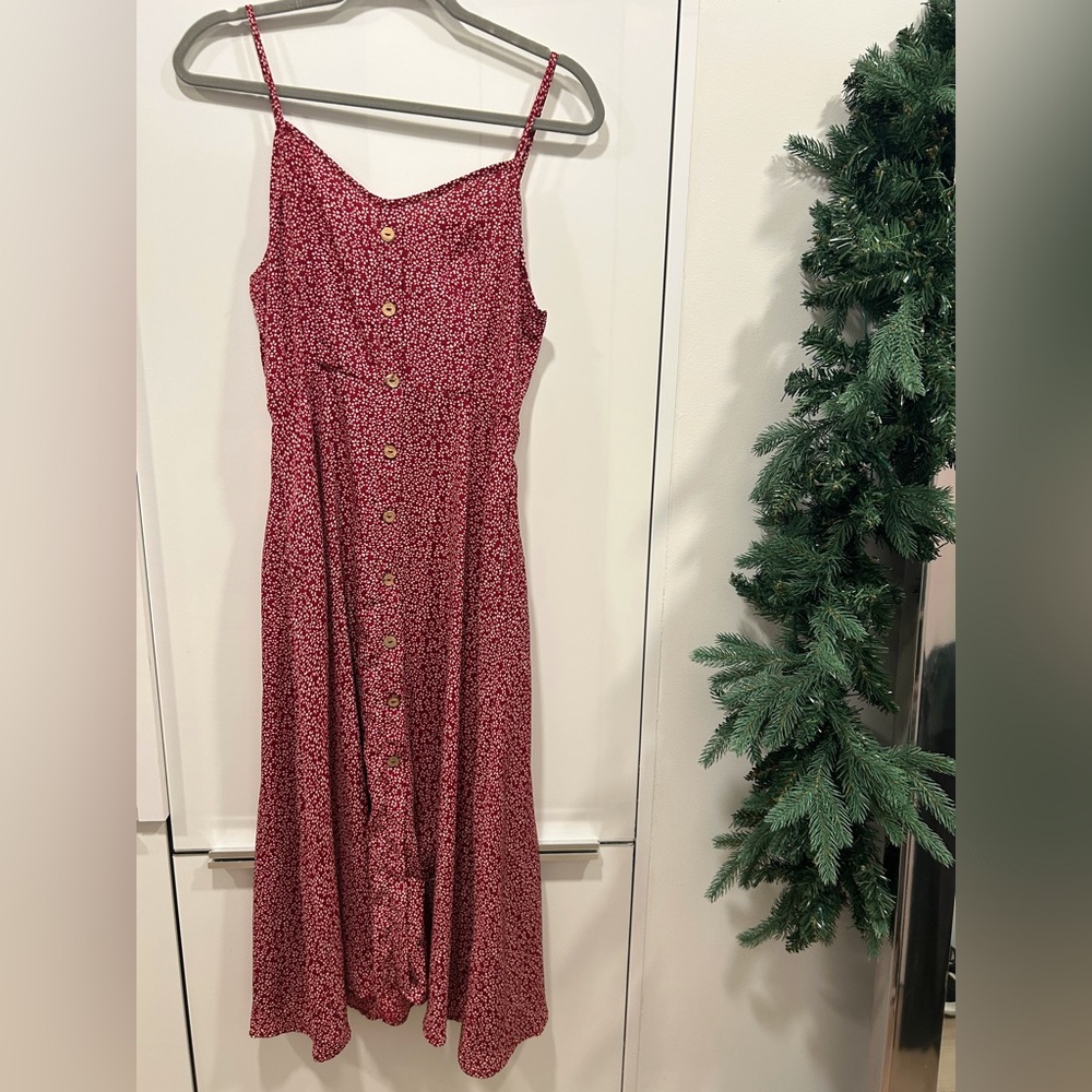 Floral red midi dress